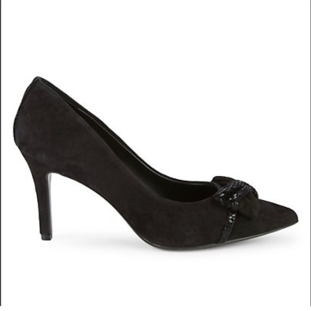 Karl Lagerfeld Paris Rais Black Suede Pointed Toe Heels With Bow